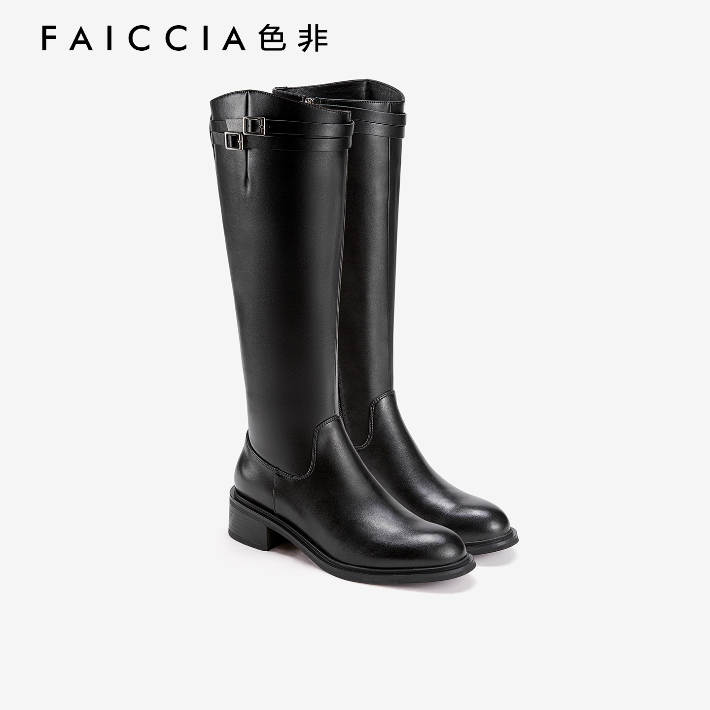 冬季新款英伦显瘦粗跟长筒靴