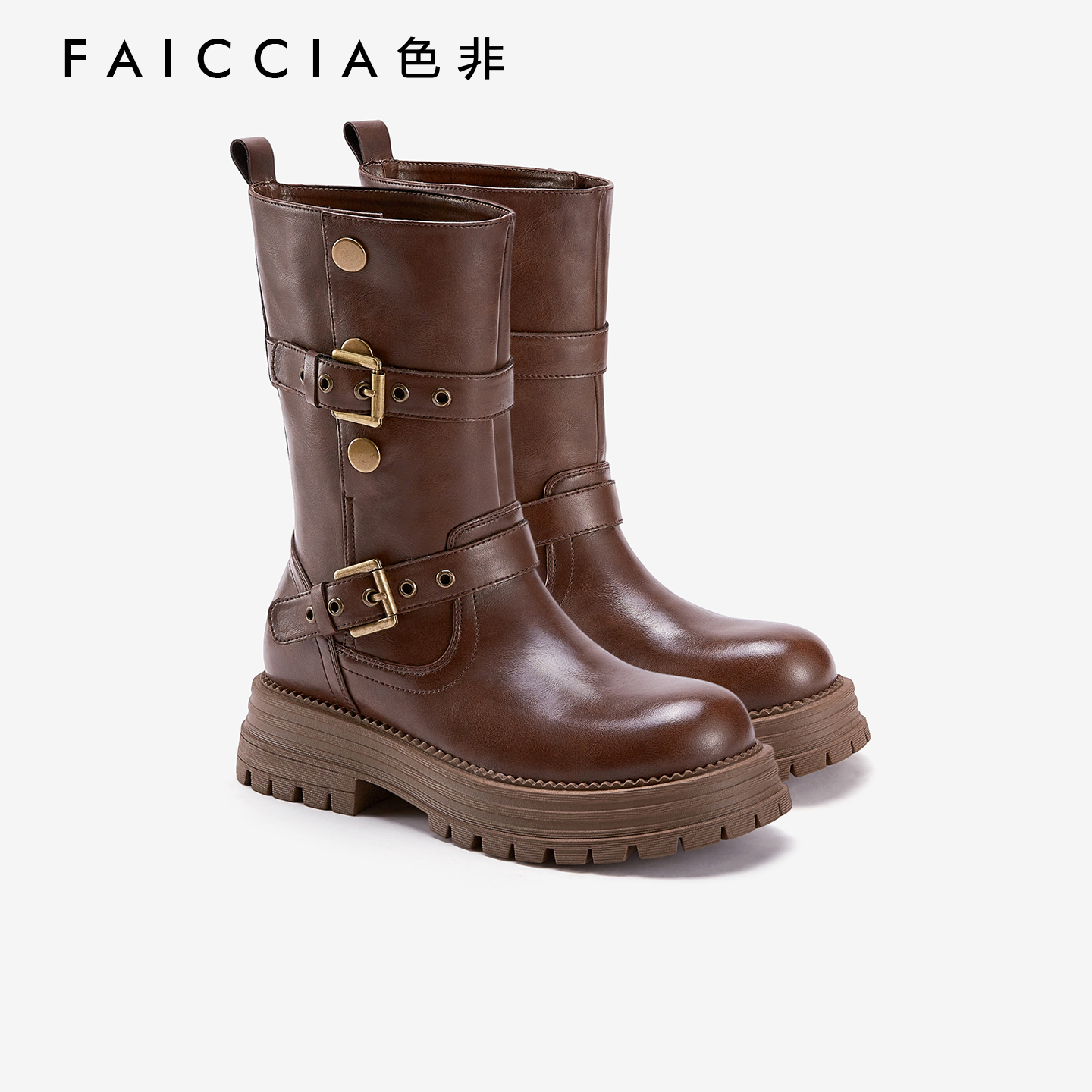 色非2025冬季新款英伦风西部靴牛仔靴复古中靴时装靴女靴子D904