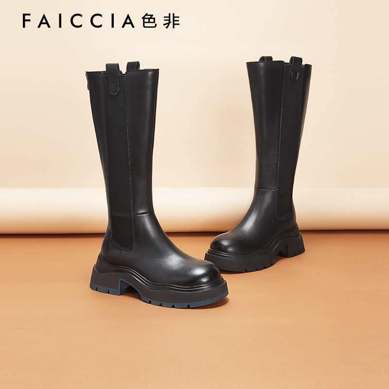 Faiccia色非新款粗跟侧拉链长靴