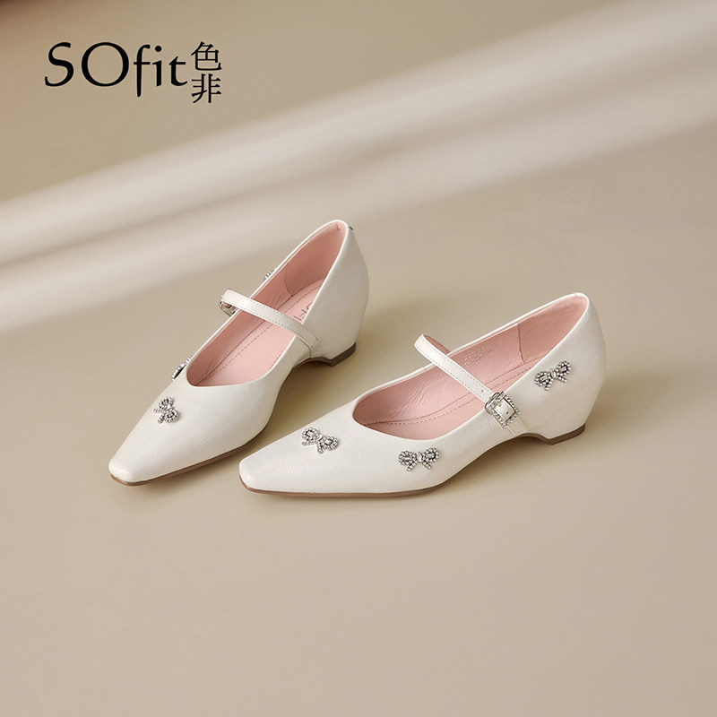 色非白色玛丽珍鞋女2026新款春季低跟蝴蝶水钻单鞋软底不累脚女鞋