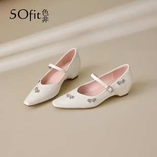 色非白色玛丽珍鞋女2026新款春季低跟蝴蝶水钻单鞋软底不累脚女鞋
