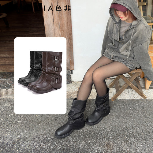色非废土风皮带扣西部堆堆靴