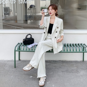 设计感小众时尚毛边西装套装女2025秋季新款法式气质阔腿裤两件套，女装套装/套裙，浙宝127