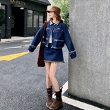 复古美式穿搭牛仔夹克套装女春秋2025超火好看高级感半身裙两件套，女装套装/套裙，浙宝127