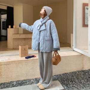 格纹肌理感防风正反两穿棉服围巾套装B127-M5201-P215-K328图片
