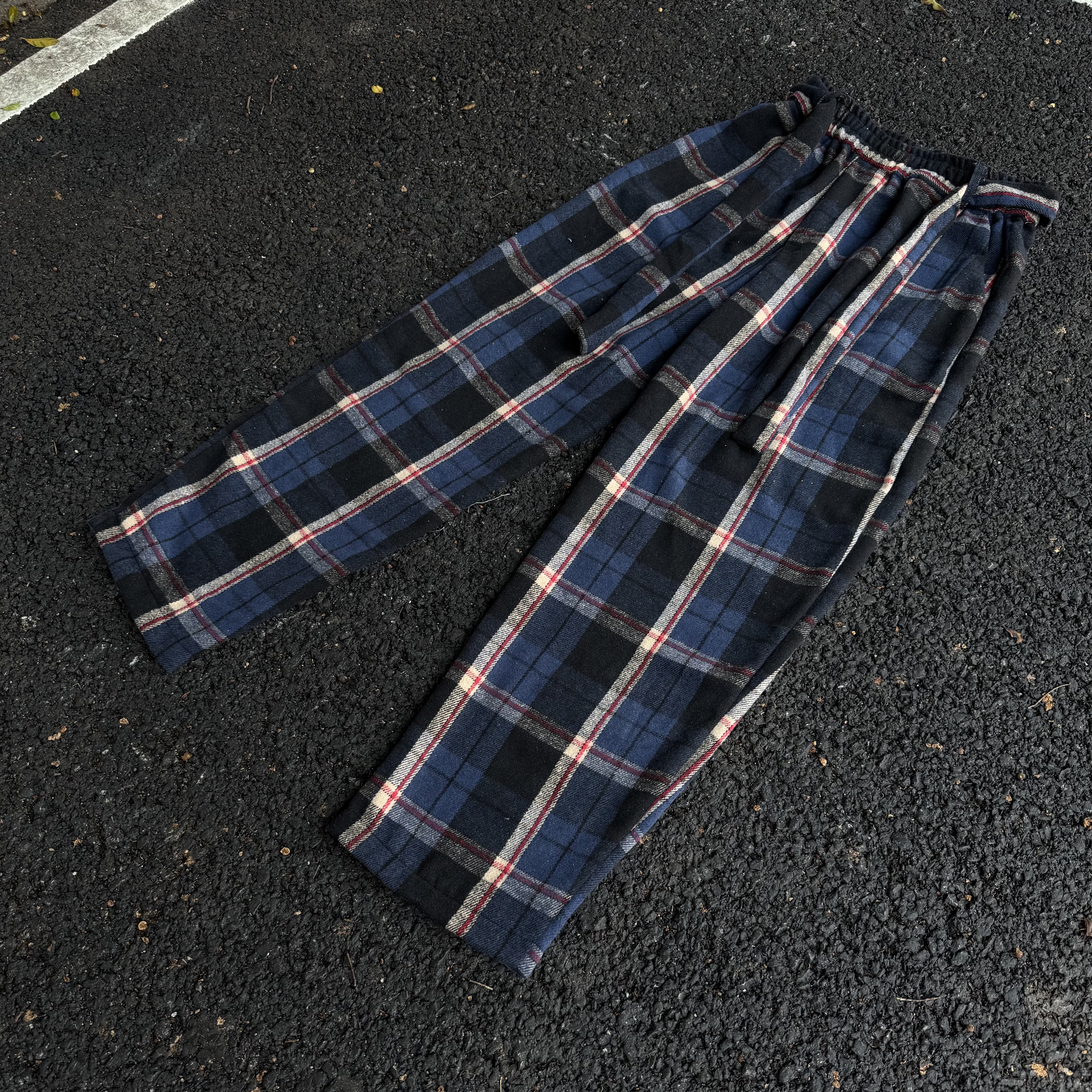 美式复古格纹阔腿裤男女宽松秋冬磨毛直筒长裤松弛感慵懒休闲裤