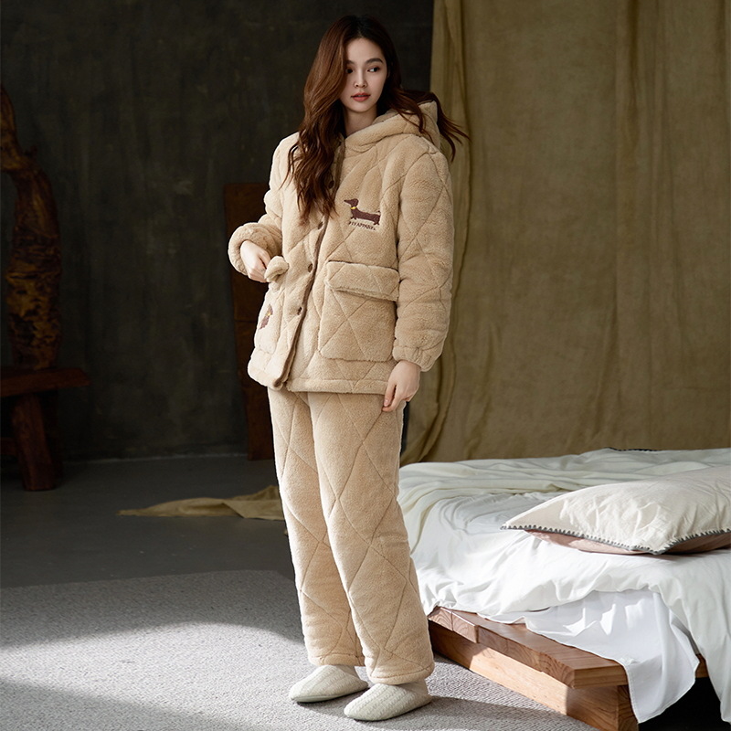 「超厚」保暖睡衣女冬三层加厚夹棉加绒棉袄可外穿珊瑚绒家居服