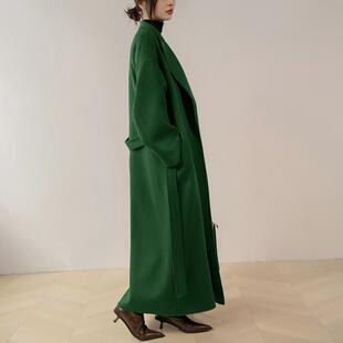 高个子加长版 立领毛呢大衣女到脚踝冬绿色高级感双面羊毛呢子外套