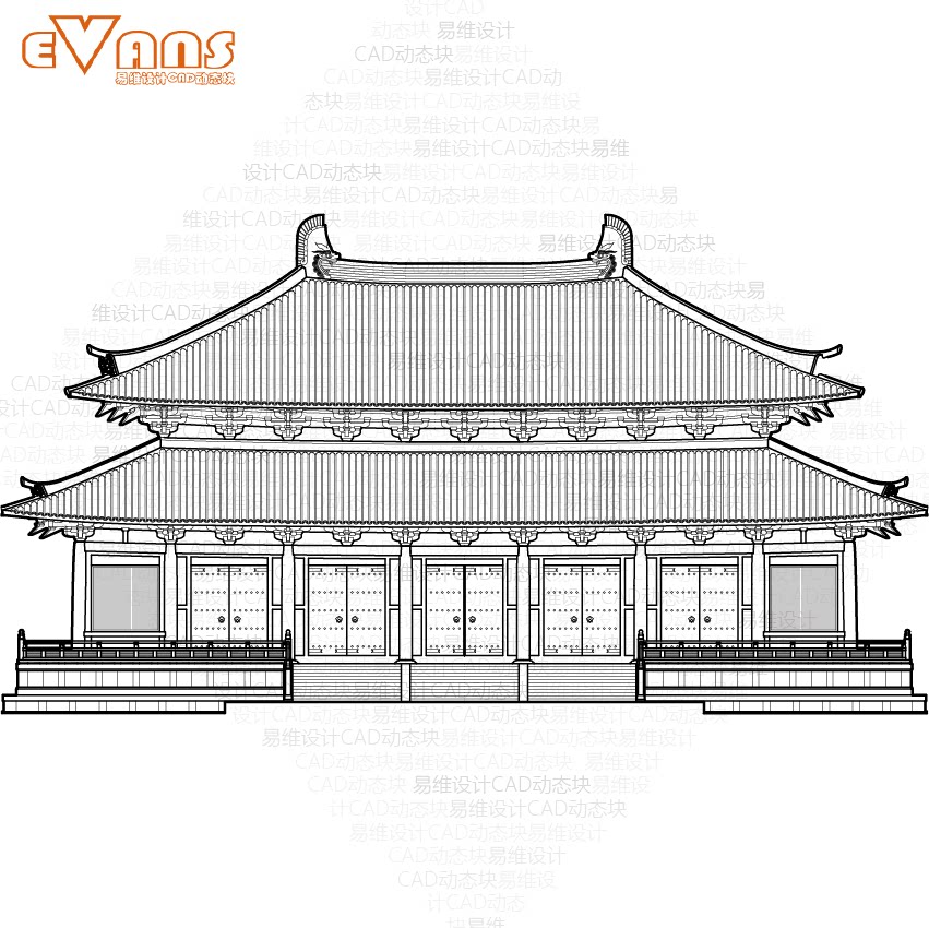 寺庙大殿施工图cad电子版 云翔寺七开间斗拱重檐庑殿顶仿古建筑
