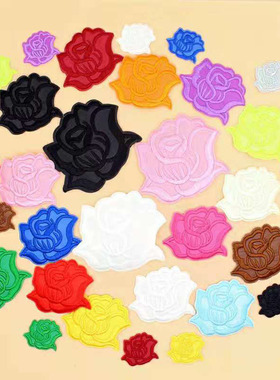 大中小号黑色玫瑰花朵刺绣补丁贴酒店床单遮污补破洞贴花烟洞布贴