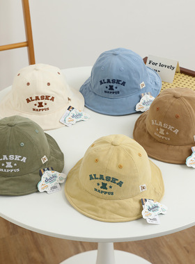 嘟嘟啦2737春秋季纯棉渔夫帽遮阳男童帽子盆帽潮字母宝宝百搭帽