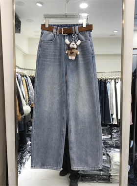 欧洲站拖地加绒阔腿牛仔裤女2025冬装新款欧货女装直筒裤潮68653