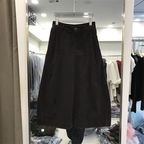 高腰灯芯绒九分阔腿裤女2026秋新款显瘦小个子休闲直筒裤58023-2