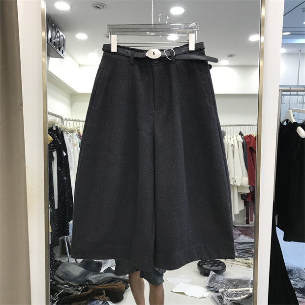GMS歌玛索1651-1显腿直毛呢七分裤女2026秋新款宽松阔腿直筒裤子
