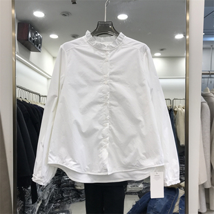 白色衬衫女加绒新款法式花边领内搭打底灯笼袖衬衣长袖木耳边上衣