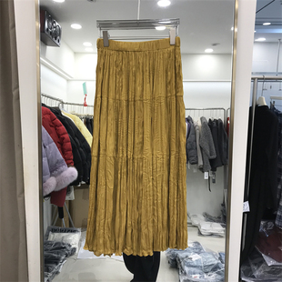 百搭高腰纯色A字褶皱半身裙松紧腰中长裙女1939 女式 2026春季 新款