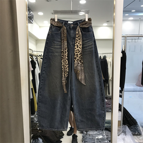美式阔腿牛仔裤女高腰2026秋季新款宽松弯刀裤百搭洋气拖地裤AA33