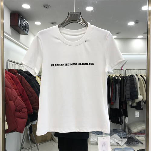 ZW卓娃2026春夏新款简约字母植绒洋气百搭圆领短袖T恤女上衣2189