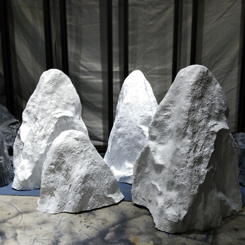 玻璃钢仿真石头落地装饰摆件庭院景观枯山水造景白色假山石定制