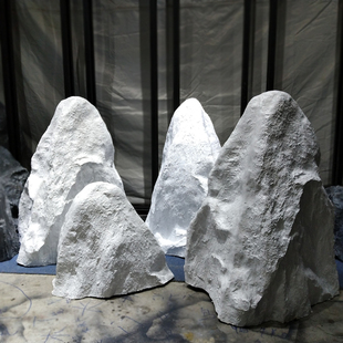 玻璃钢仿真石头落地装饰摆件庭院景观枯山水造景白色假山石定制