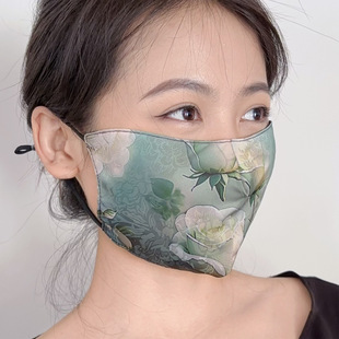 夏绸缎口罩孔雀国风复古口罩透气防紫外线女士薄款复古遮阳女双层