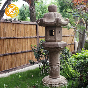 大理石灯笼户外庭院日式石材景观花园草坪仿古青石地灯塔石雕摆件