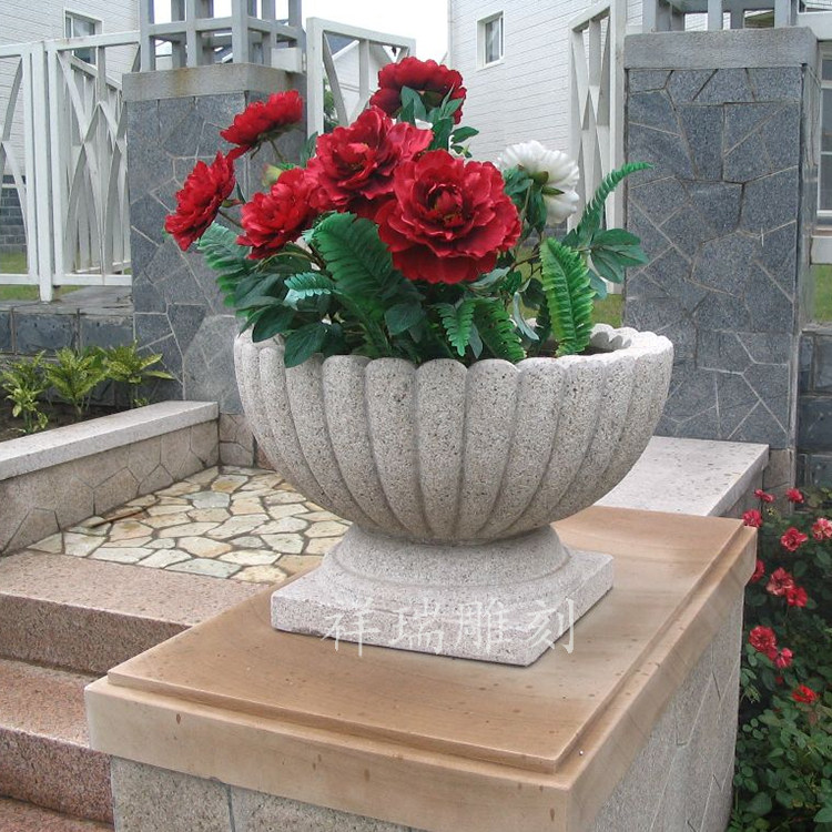 石雕花盆欧式花岗岩庭院花池大理石头花钵景观石材花园林花坛摆件