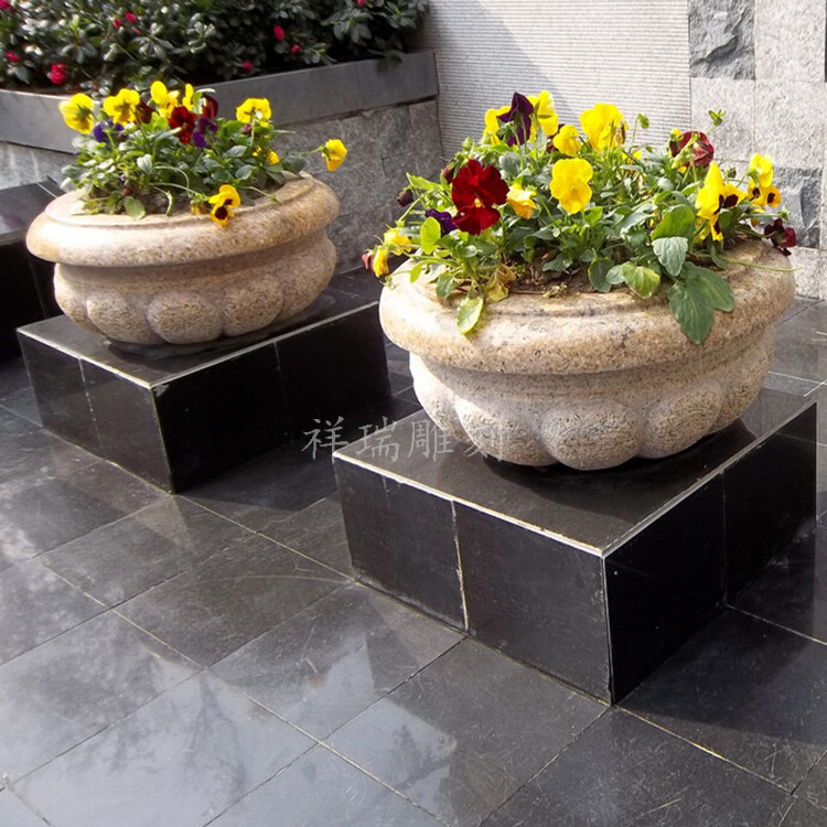 花岗岩石材花盆花钵庭院装饰欧式石雕花盆池大理石荷花园林水景观