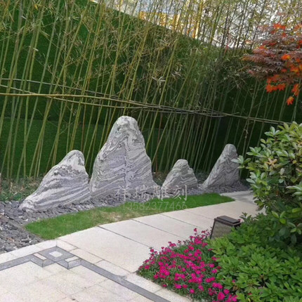 石雕泰山石头户外花园日式庭院造景雪浪切片石假山枯山水景观摆件