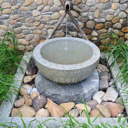 花盆日式户外庭院石材鱼缸喷泉