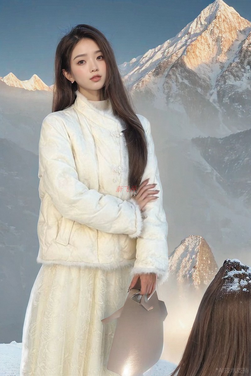 超好看新中式白鸭羽绒服女冬季2023中国风刺绣貂毛跨年战袍短款