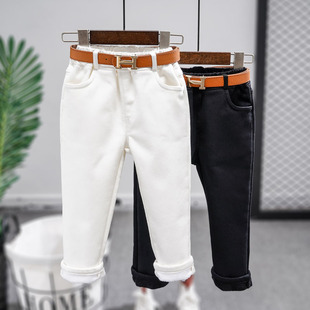 一体绒儿童秋冬季新款修身小脚裤男童加绒弹力长裤女童冬季铅笔裤