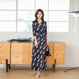 连衣裙26年夏季 DVF法式 显瘦气质印花女神范碎花裹身裙 欧美新品