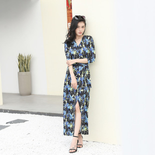 DVF2026裹身裙 绑带茶歇裙连衣裙女PG 欧美新品 印花轻熟风气质修身