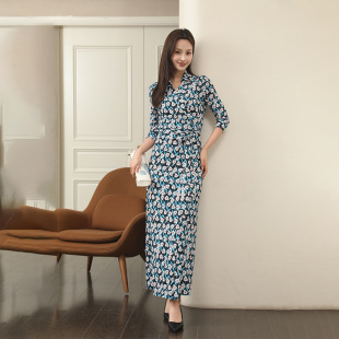 连衣裙PG 法式 DVF2026 裹身裙蓝白花卉气质收腰显瘦一片式 欧美新品