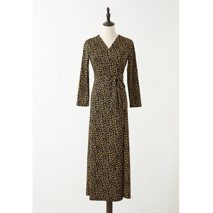 DVF26裹身裙 显瘦气质收腰V领碎花裹身连衣裙PG 春秋欧美新品 修身