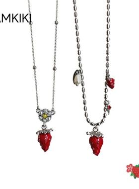 初春新款女童草莓吊坠项链锁骨链