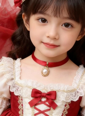 洛丽塔小公主新年红珍珠吊坠颈链女宝宝脖链短项链女童饰品