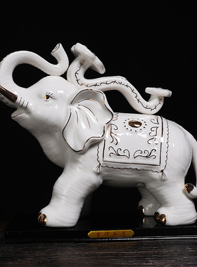 创意陶瓷大象摆件一对招财客厅