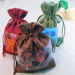 13*18cm麻布纱布拼接袋 散装干花袋空袋 化妆品袋 首饰袋喜糖果袋