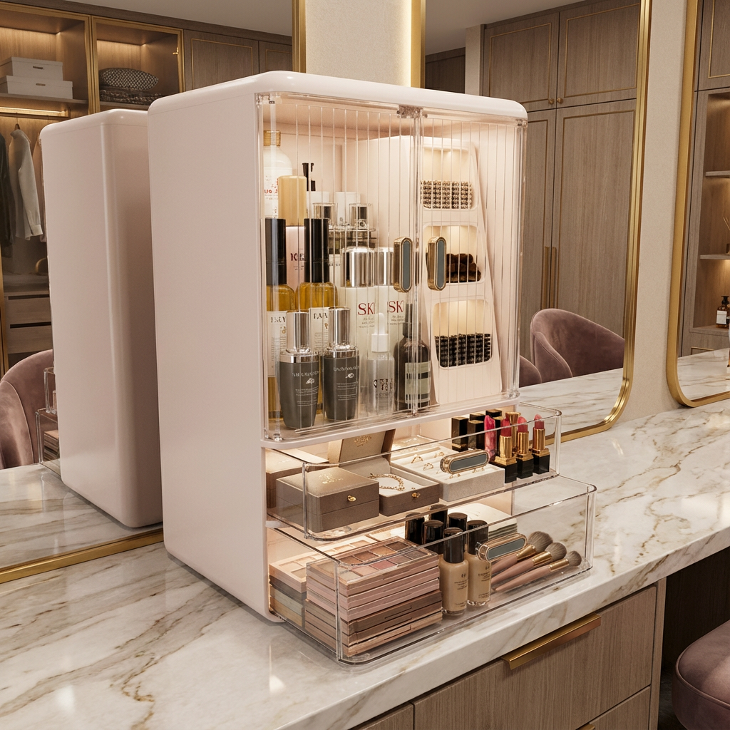 双开门化妆盒收纳盒大容量透明整理盒桌面化妆品防尘收纳神器,收纳整理,化妆刷收纳盒/桶,淘宝优惠券,粉丝福利购,淘宝优惠卷