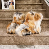 爱米高站皮草狐狸毛毛鞋 加厚皮毛长毛平底雪地棉靴涩谷辣妹网红女