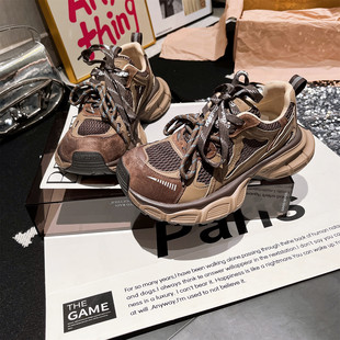 爱米高官方旗舰店真皮小怪兽显脚小真皮加绒老爹鞋陈太太同款厚底