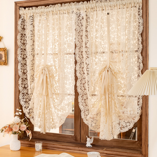 法式复古田园蕾丝刺绣提拉罗马升降帘气球帘隔断门帘半帘厨房窗帘
