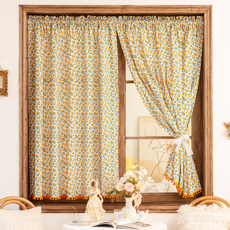 美式田园复古风小碎花流苏小窗帘