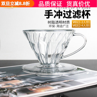 V60树脂透明过滤杯手冲单品咖啡锥形简约螺旋导流滴滤杯V01 V02