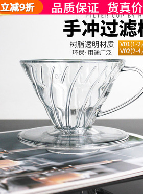 V60树脂透明过滤杯手冲单品咖啡锥形简约螺旋导流滴滤杯V01/V02