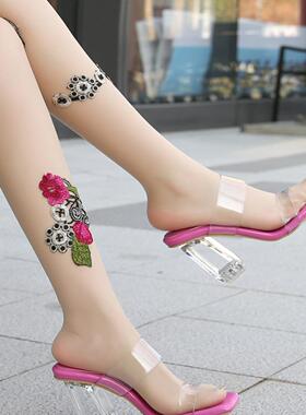 2025夏 9cm情侣卧室 船鞋 白色百搭粗跟大码男女通用凉拖35-46码