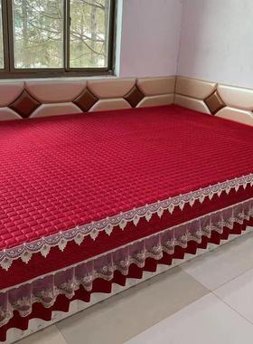 红色纯色简约防滑榻榻米炕盖牛奶绒大炕炕罩炕毯土炕单结婚婚庆
