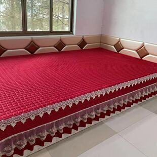 红色纯色简约防滑榻榻米炕盖牛奶绒大炕炕罩炕毯土炕单结婚婚庆